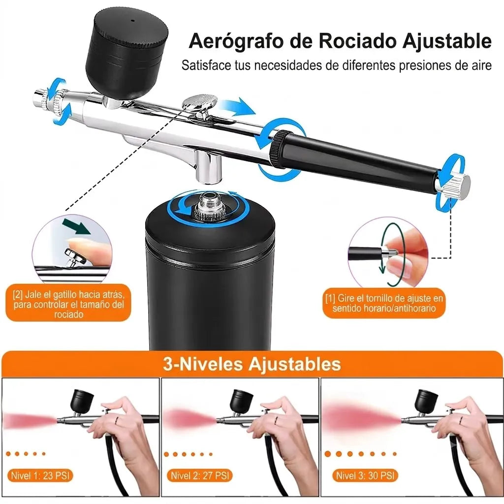 AeroLux™ Kit Compresor Aerógrafo Portátil Recargable