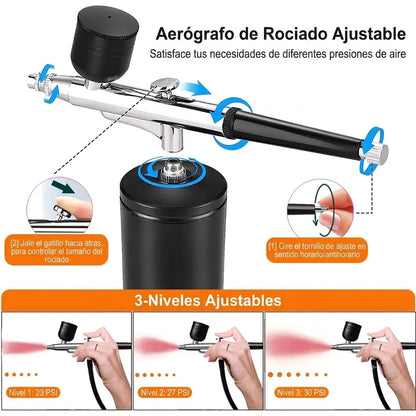 AeroLux™ Kit Compresor Aerógrafo Portátil Recargable